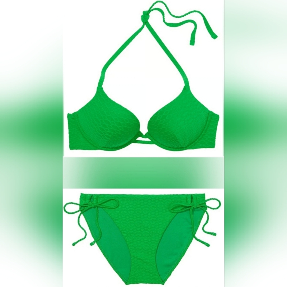36D/L VS Swim Bombshell PushUp Bikini Top Side Tie Bikini Set Green